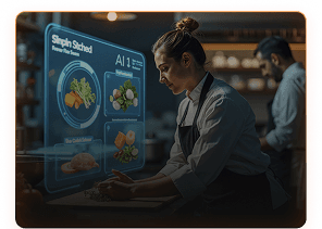 Man in marketplace with jars and products